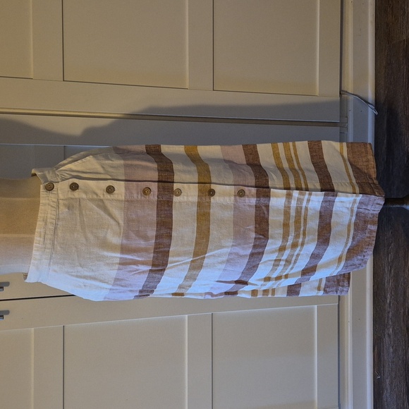 Rachel Zoe Neutral Striped Asymmetrical Button Linen Midi Skirt Sz M - Picture 3 of 7